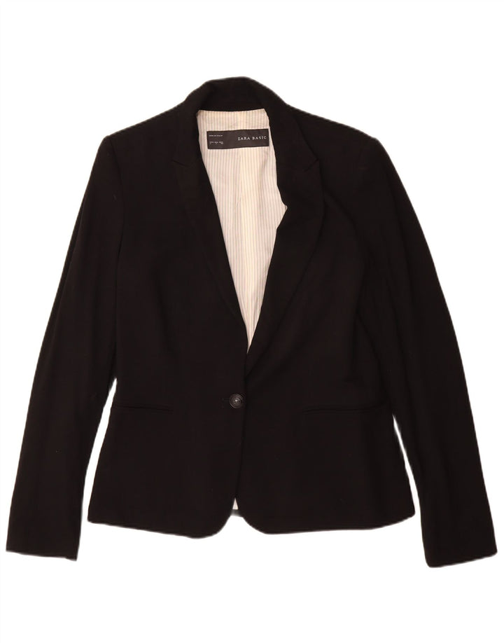 Zara Damen 1-Knopf-Blazerjacke UK 16 Große schwarze Viskose