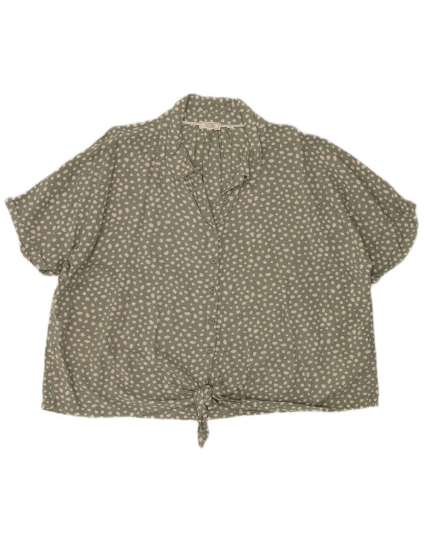 FAT FACE Damen-Hemdbluse mit Krawatte vorne, UK 20 2XL, grün gefleckt