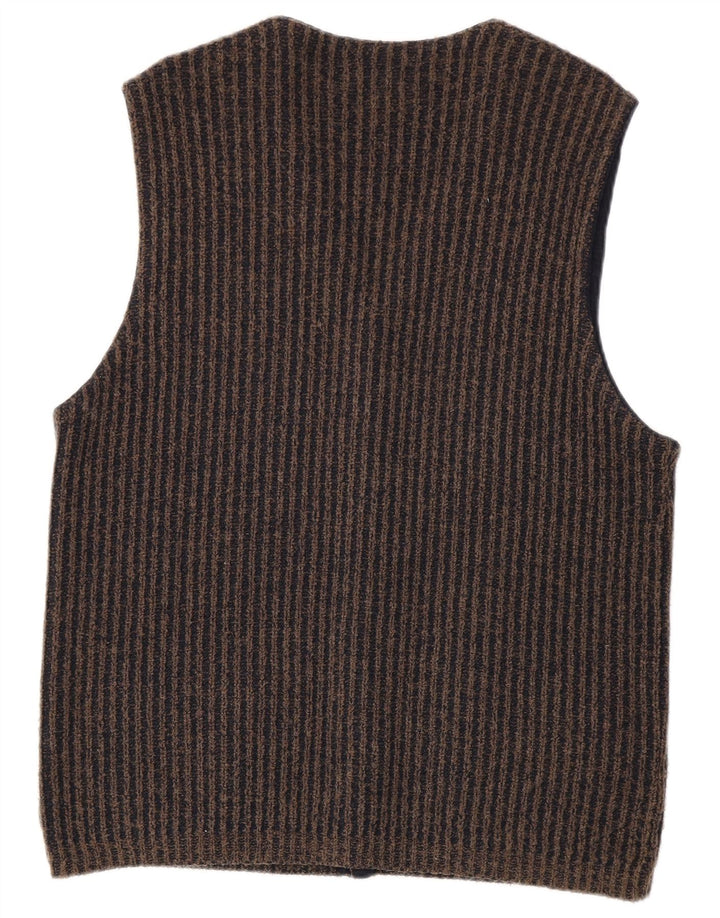 Commander Ärmelloser Herren-Cardigan-Pullover IT 50 Mittelgrau gestreifte Wolle