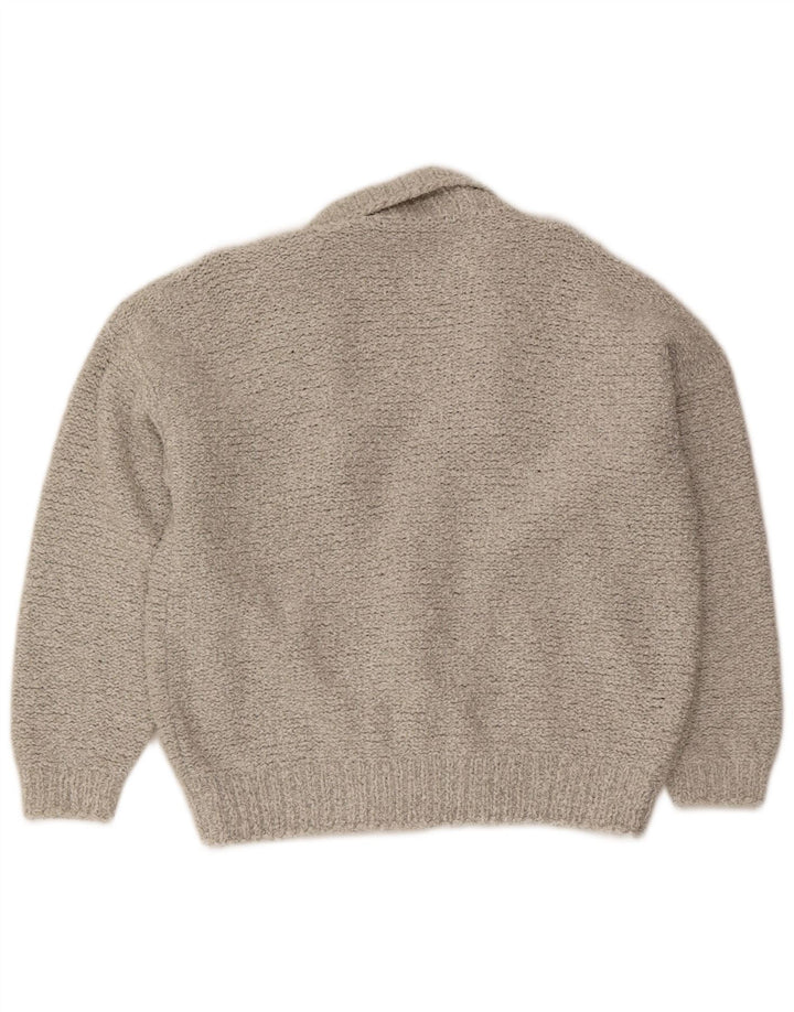 Vintage Herren Doppelreihiger Cardigan Pullover Mittelgrau