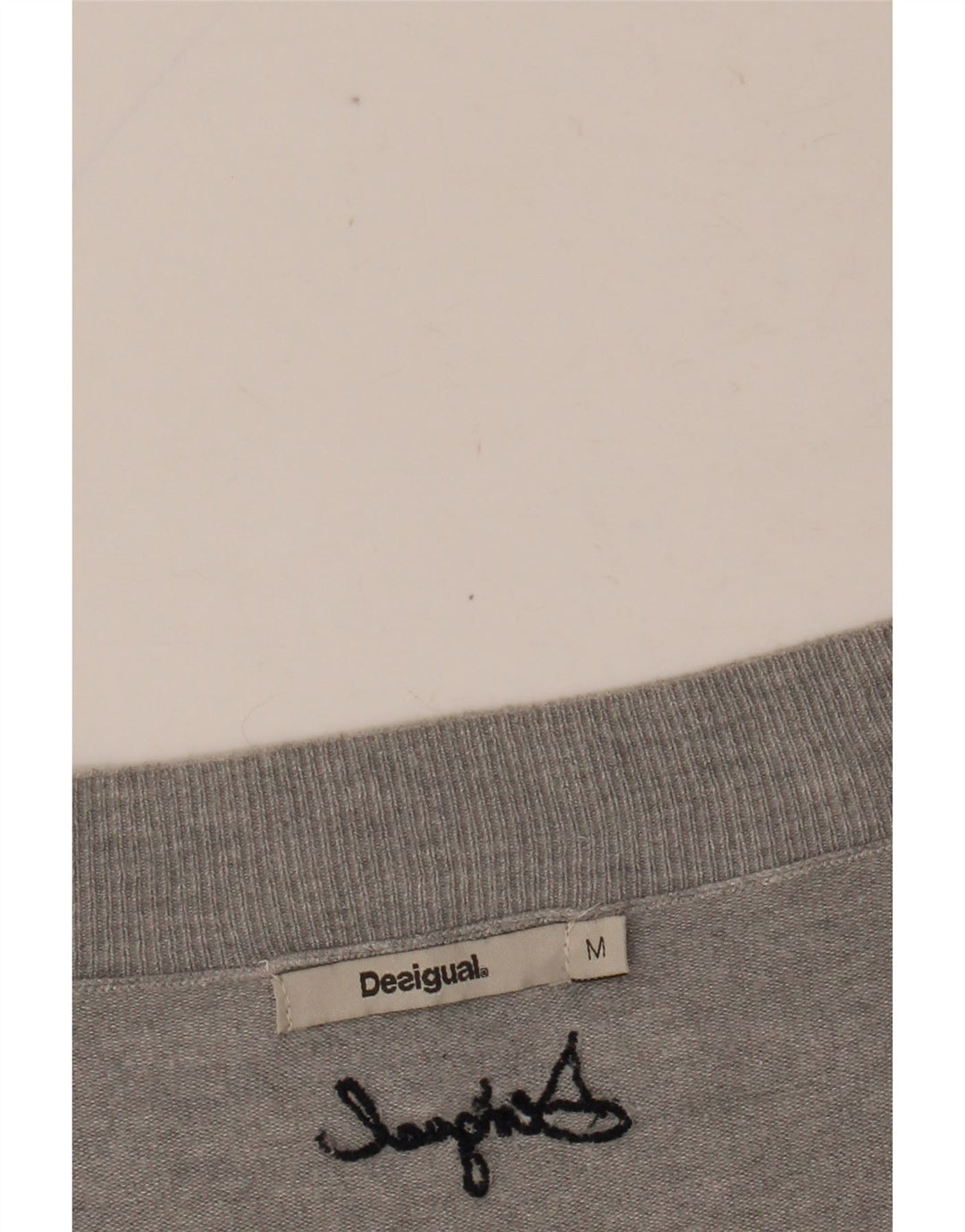 DESIGUAL Damen Pullover mit grafischem V-Ausschnitt, UK 14, Mittelgrau mit Blumenmuster