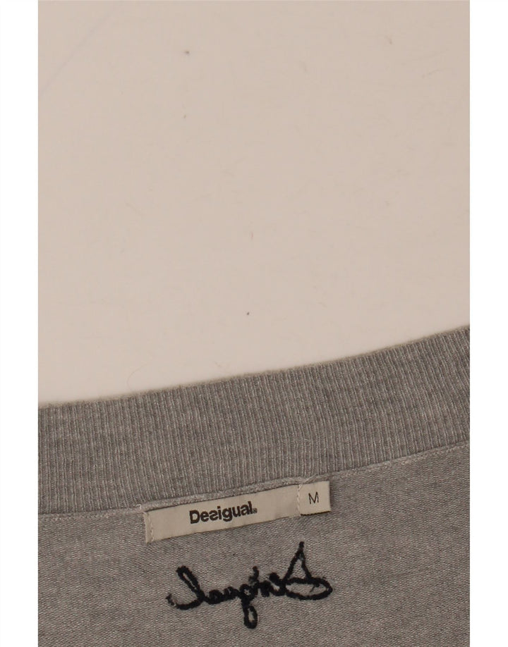 DESIGUAL Damen Pullover mit grafischem V-Ausschnitt, UK 14, Mittelgrau mit Blumenmuster