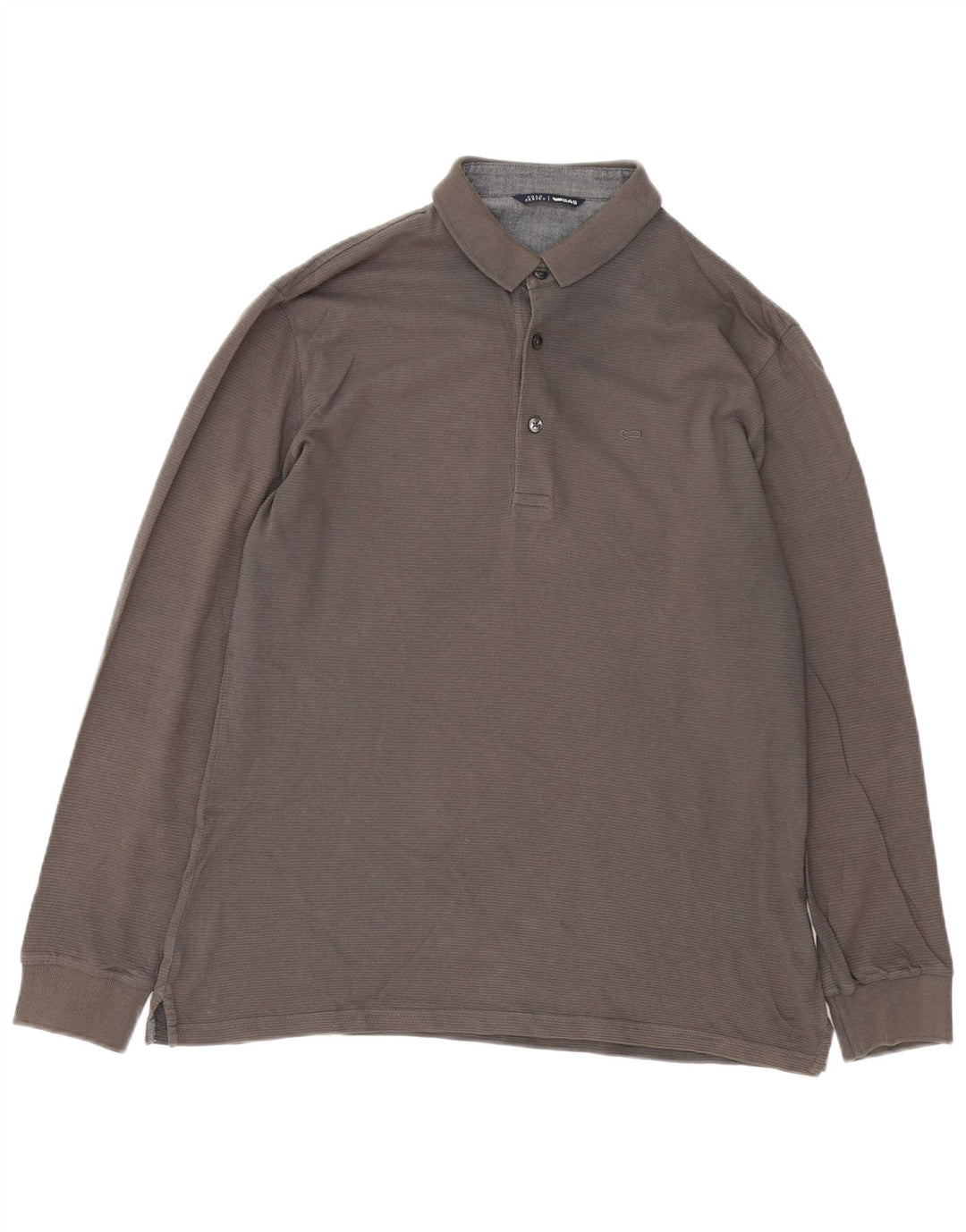 GAS Herren-Langarm-Poloshirt, große graue Baumwolle