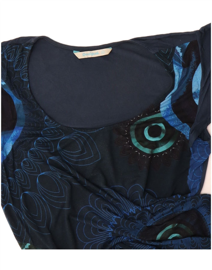DESIGUAL Damen-Blusenoberteil UK 14 Mittel Marineblau mit Blumenmuster