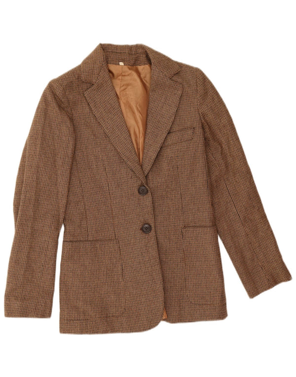 Vintage Damen 2-Knopf-Blazerjacke IT 42 Mittelbrauner Hahnentrittmuster