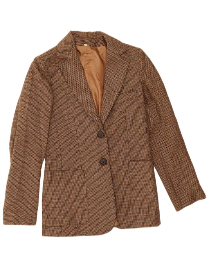Vintage Damen 2-Knopf-Blazerjacke IT 42 Mittelbrauner Hahnentrittmuster