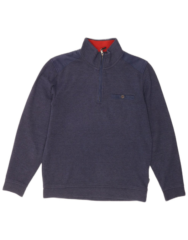 Ted Baker Herren-Sweatshirt mit Reißverschluss am Hals, Größe 2, klein, marineblaues Polyester