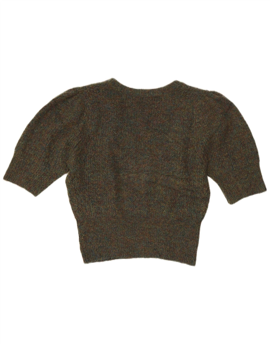 Zara Damen Crop V-Ausschnitt Pullover Pullover UK 14 Medium Khaki Flecked