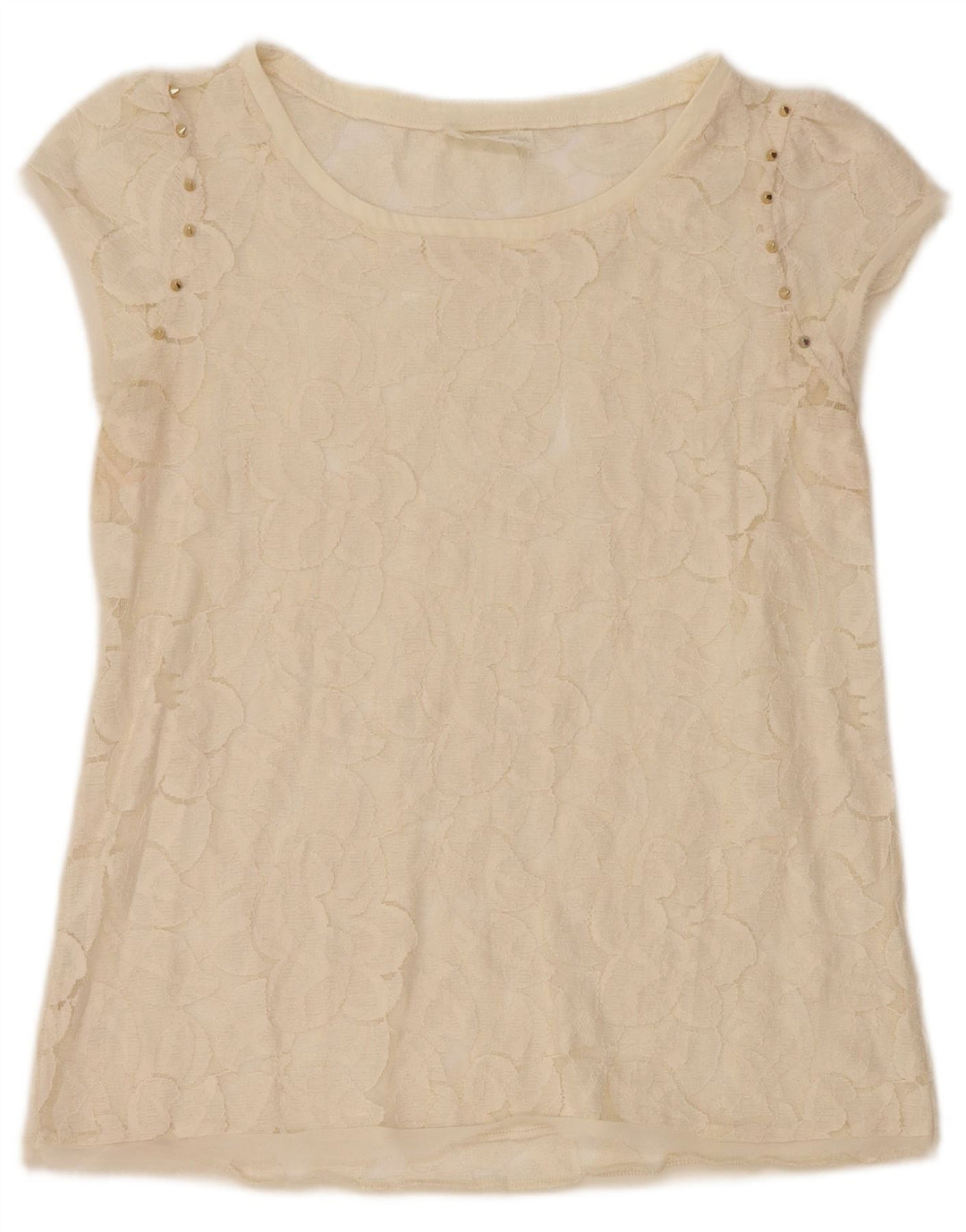 Zara Damen Spitzenblusenoberteil UK 12 Medium Off White Floral