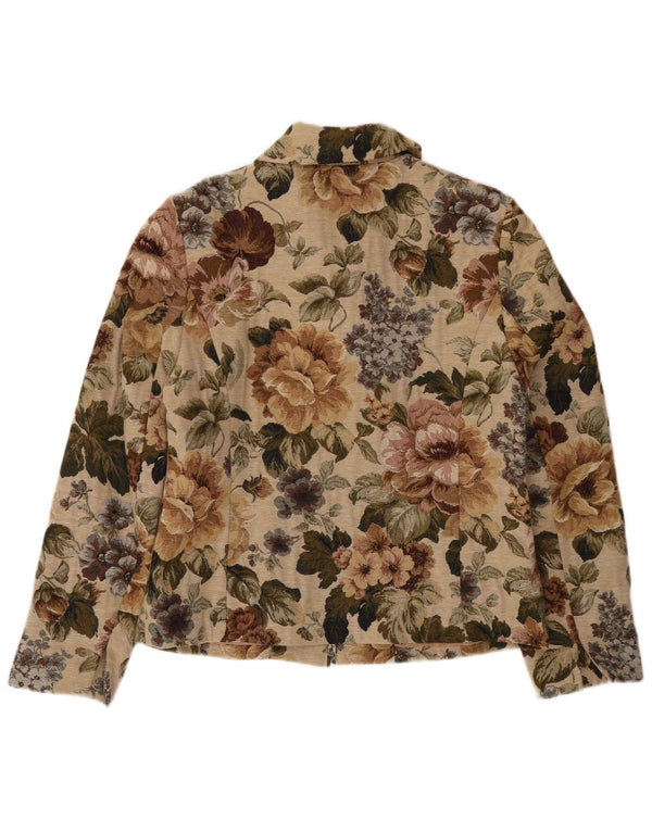 Landhaus Damen-Blazer mit durchgehendem Reißverschluss, EU 40, Mittelbeige, geblümtes Polyester