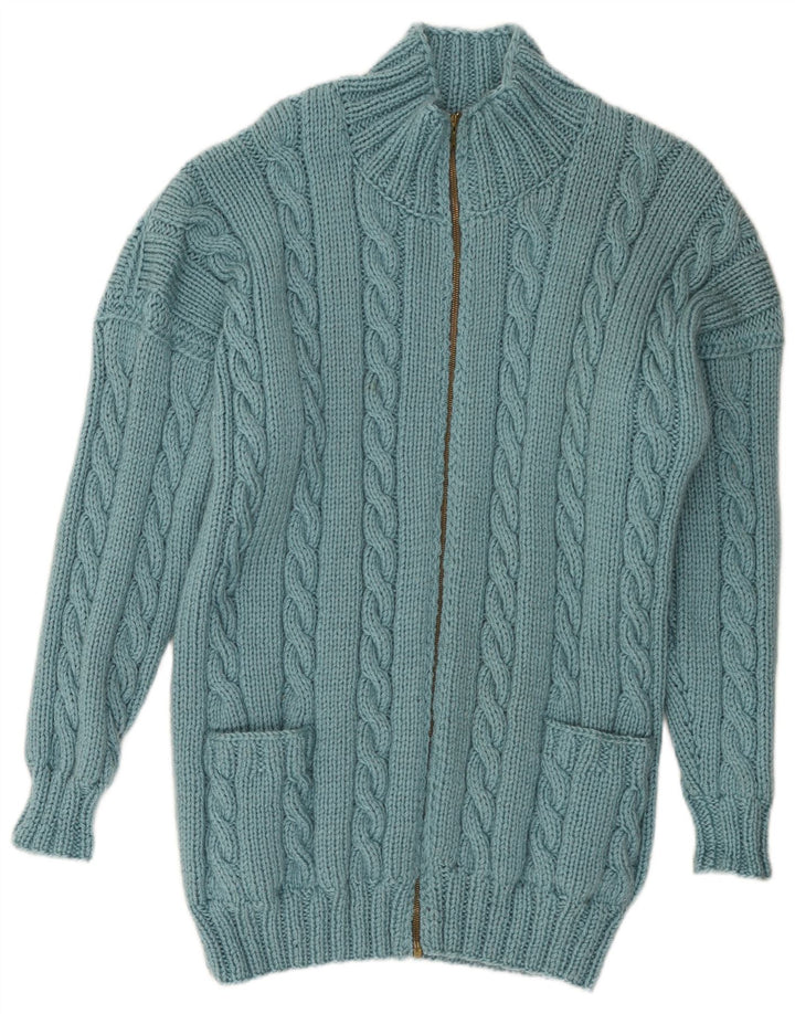 Vintage Damen Longline Cardigan Pullover UK 16 Groß Blau