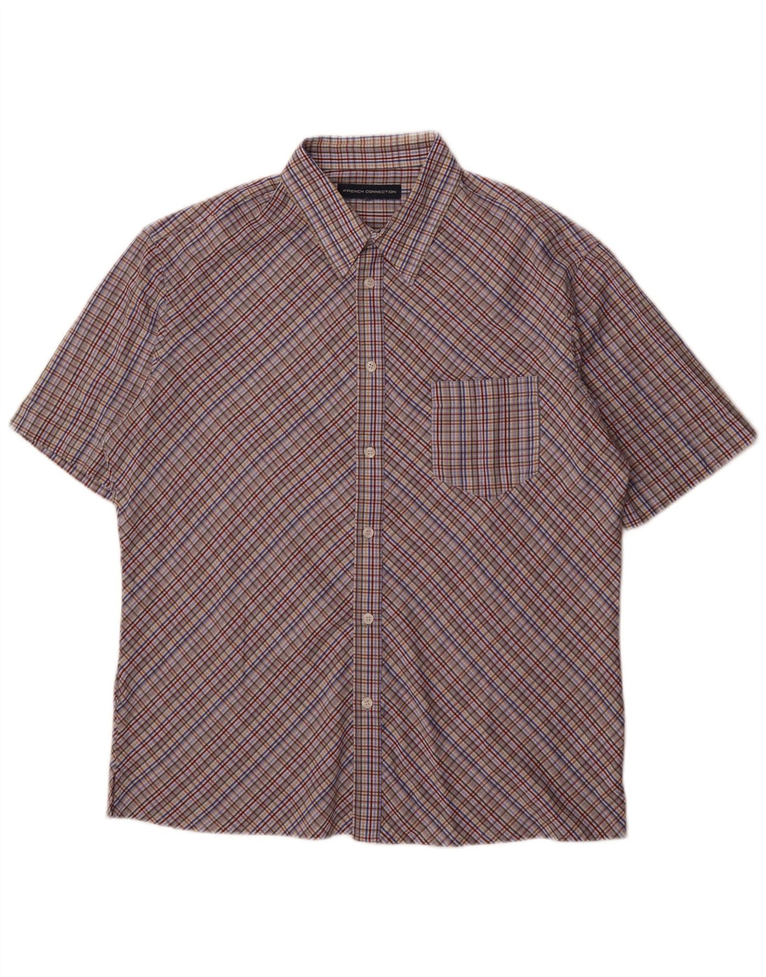 FRENCH CONNECTION Mens Short Sleeve Shirt Large Purple Check Polyester