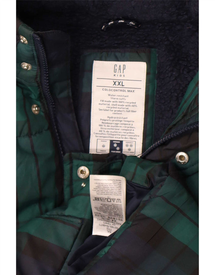 Gap wattierte Jungenjacke mit Kapuze, 13–14 Jahre, 2XL, marineblau, kariert, Polyester