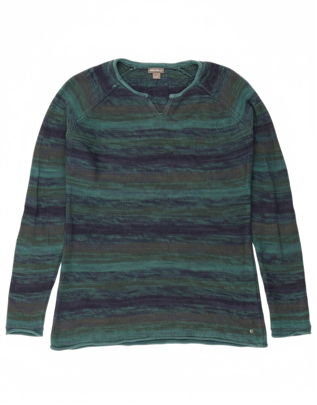 EDDIE BAUER Womens Boat Neck Jumper Sweater UK 14 Medium Blue Striped Vintage Eddie Bauer and Second-Hand Eddie Bauer from Messina Hembry 