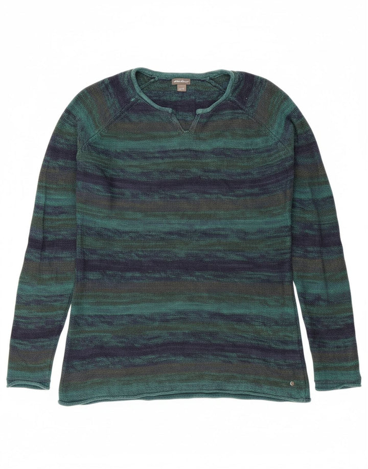 EDDIE BAUER Womens Boat Neck Jumper Sweater UK 14 Medium Blue Striped Vintage Eddie Bauer and Second-Hand Eddie Bauer from Messina Hembry 