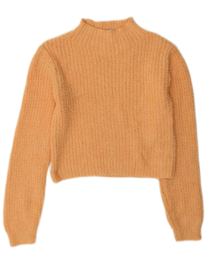 Zara Damen Crop Turtle Neck Pullover Pullover UK 10 Small Orange Polyester