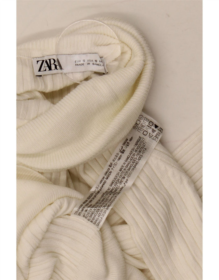 ZARA Damen Crop Rollkragenpullover Pullover UK 10 Small Weiße Viskose