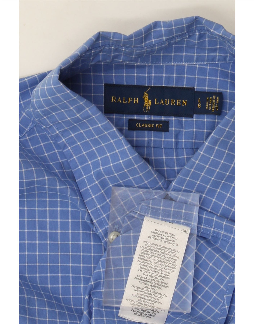 Ralph Lauren Herren-Hemd mit klassischer Passform, große blaue Gingham-Baumwolle