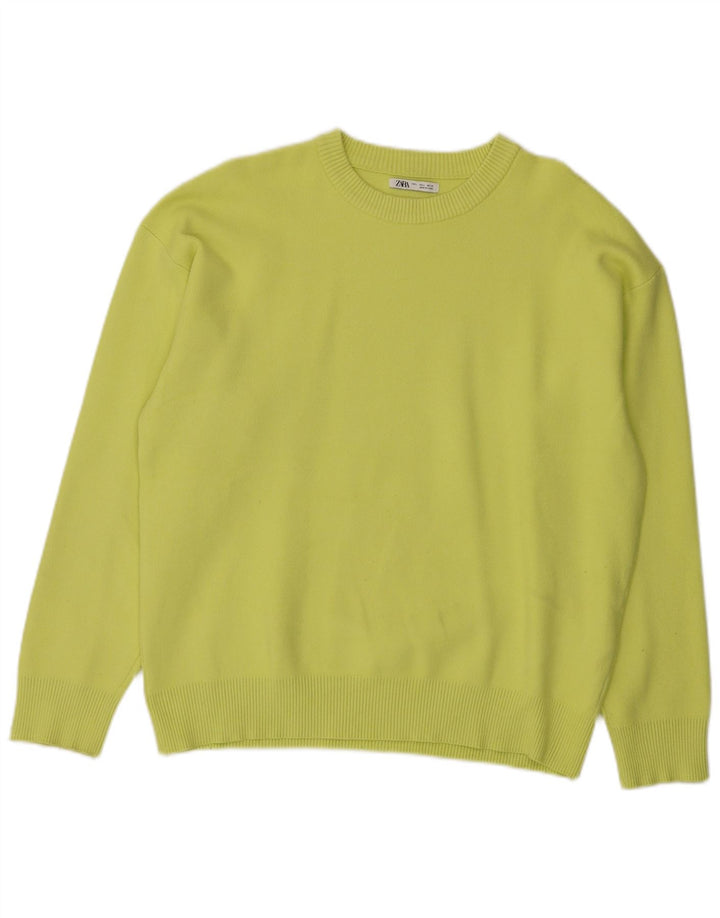 Zara Herren-Pullover mit U-Boot-Ausschnitt, groß, grüne Viskose
