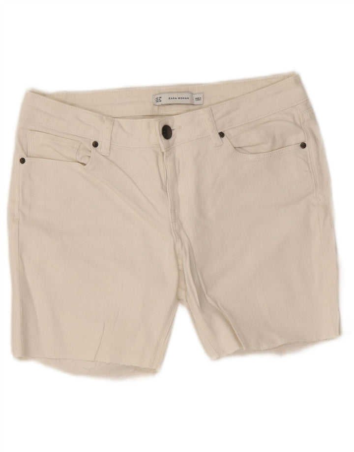 Zara Damen Graphic Denim Shorts EU 40 Medium W30 Weiß