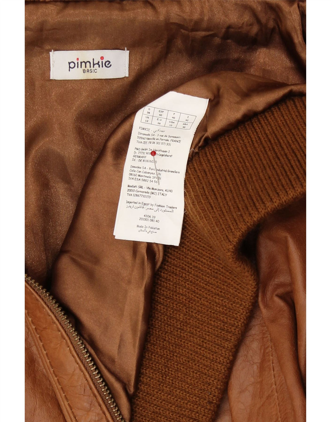 Pimkie Damen Bomber-Lederjacke UK 12 Mittelbraun