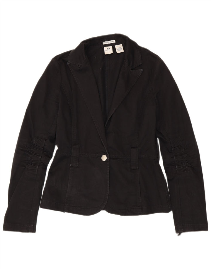 Armani Exchange Damen 1-Knopf-Blazerjacke UK 12 Mittelschwarze Baumwolle
