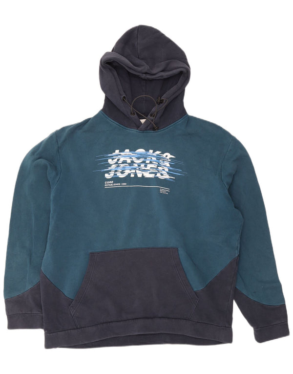 Jack & Jones Herren-Kapuzenpullover mit Grafik, 2XL, Marineblau, Blockfarben, Baumwolle