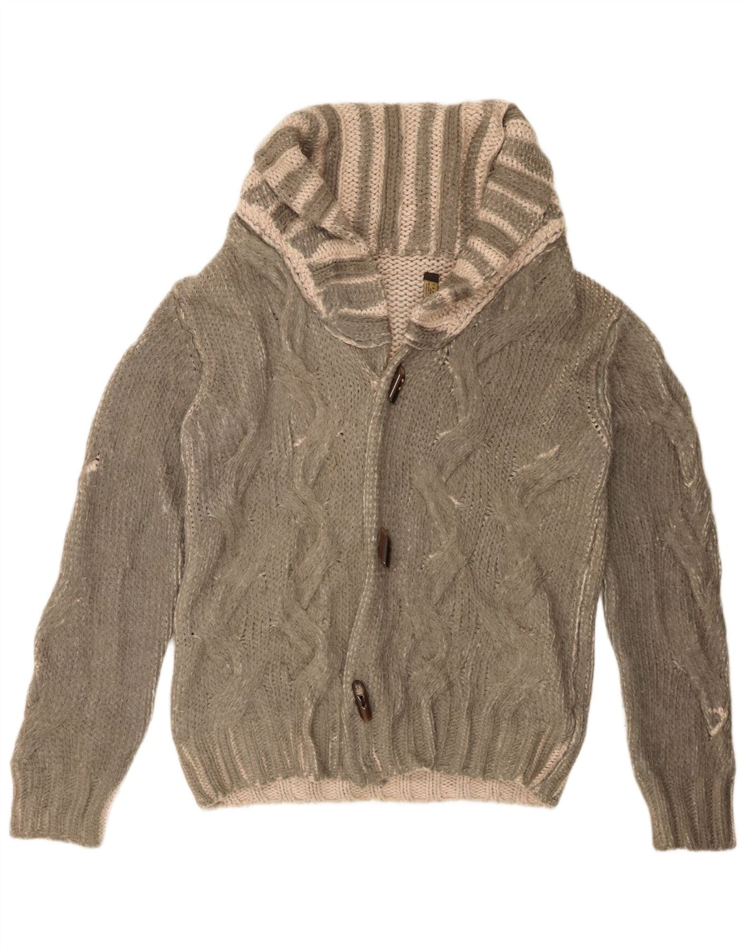 Zara Herren-Strickjacke, groß, grün gestreift, Acryl