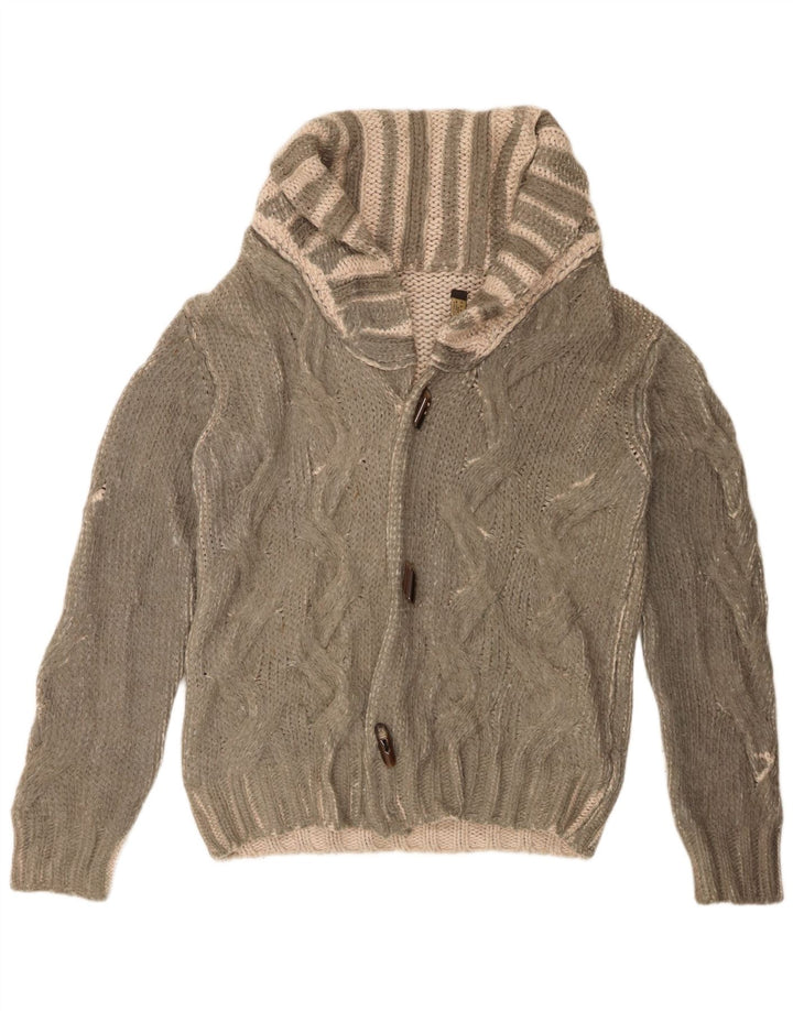 Zara Herren-Strickjacke, groß, grün gestreift, Acryl