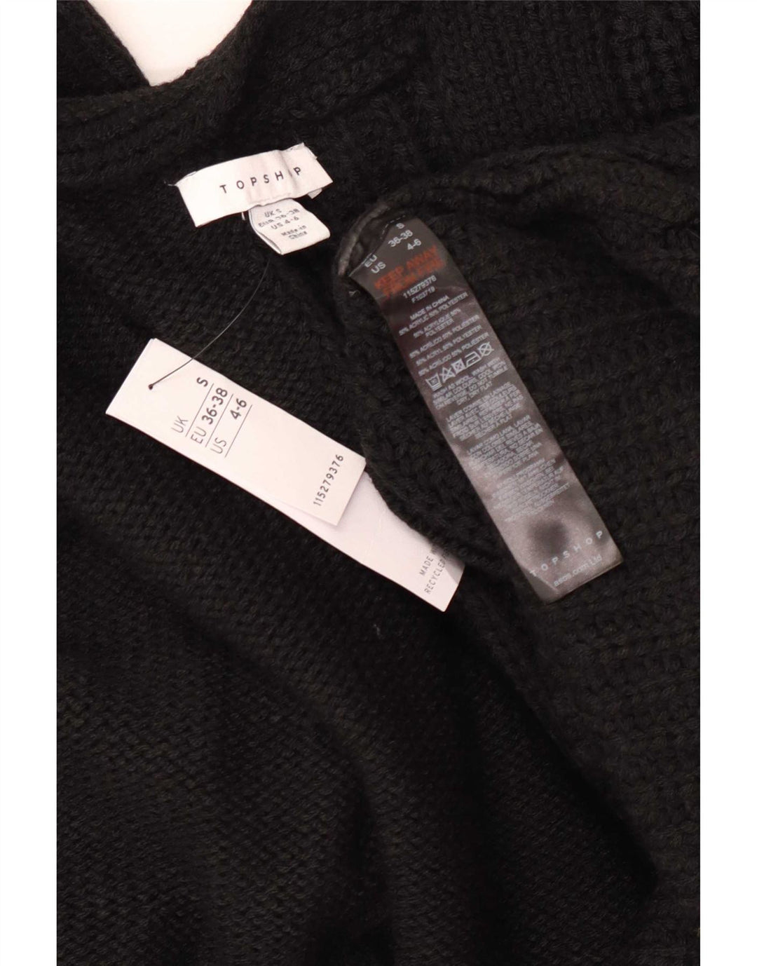 Topshop Damen-Strickjacke in Übergröße, lang geschnitten, EU 36/38, Größe S, Schwarz