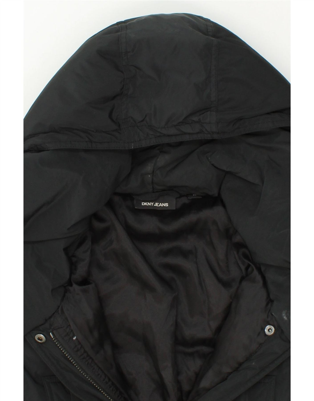 DKNY Womens Hooded Padded Jacket UK 6 XS Black Polyester Vintage Dkny and Second-Hand Dkny from Messina Hembry 
