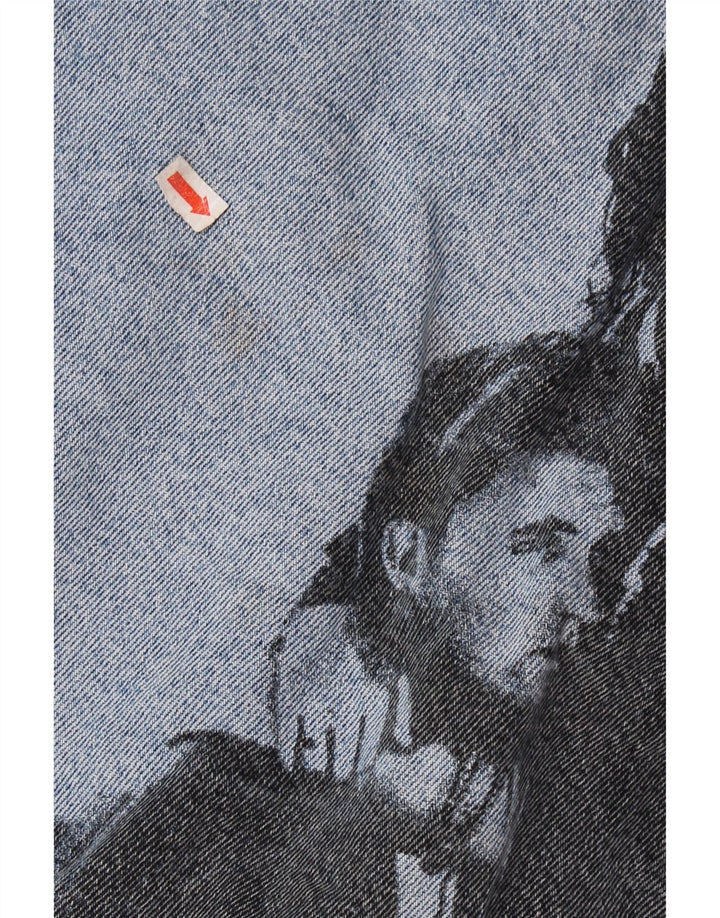 VINTAGE Herren-Jeansjacke mit Grafik, UK 36/38, kleine blaue Baumwolle