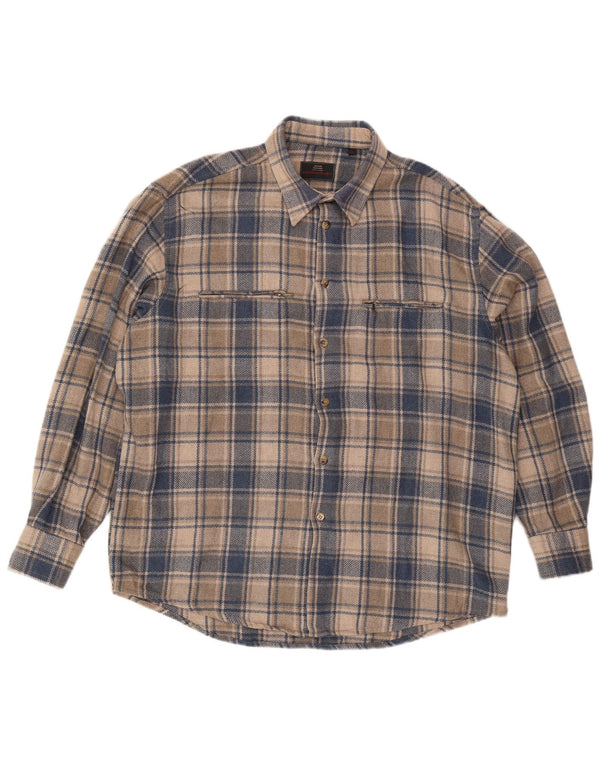 VINTAGE Mens Flannel Shirt 2XL Blue Check Acrylic