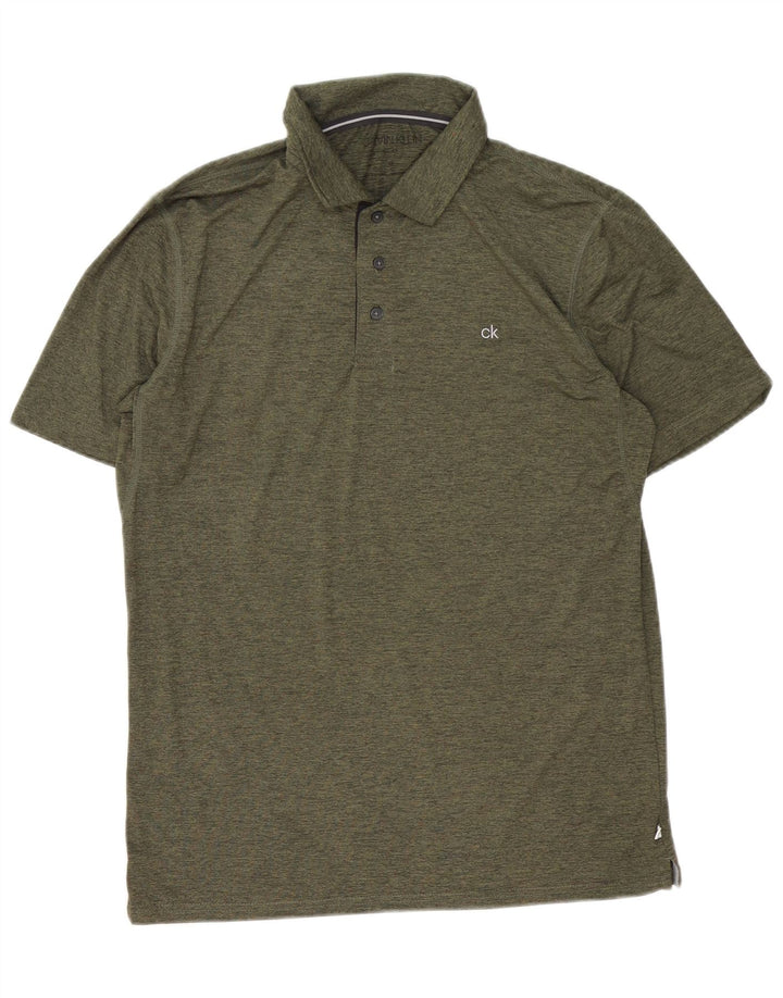 Calvin Klein Herren-Poloshirt aus mittelkhakifarbenem meliertem Polyester