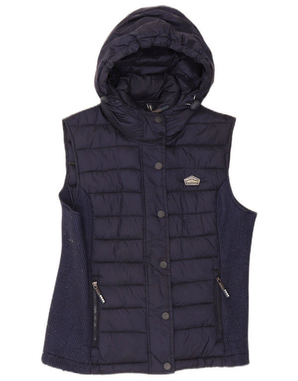 Superdry Wattierte Damen-Weste mit Kapuze, UK 18, XL, marineblaues Nylon