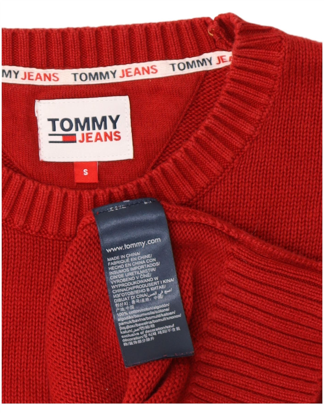 Tommy Hilfiger Herren-Pullover mit Rundhalsausschnitt, Größe S, rote Baumwolle