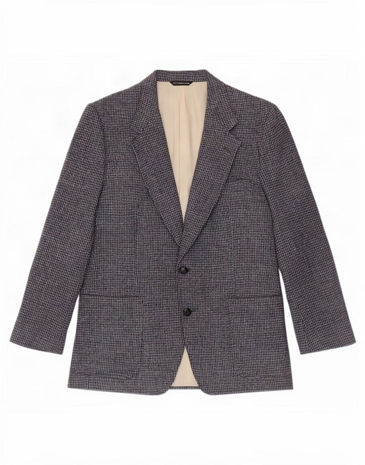 Harris Tweed Herren-Blazer mit normaler Passform, Größe 44, großer blauer Hahnentrittmuster