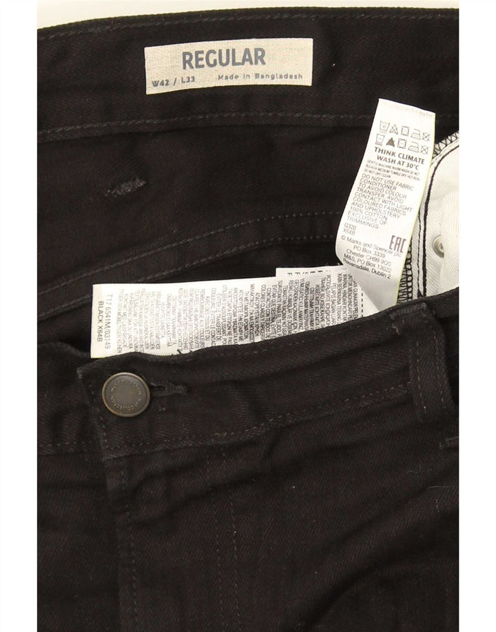 Marks & Spencer Herren-Freizeithose mit normaler Passform, W42, L33, schwarze Baumwolle