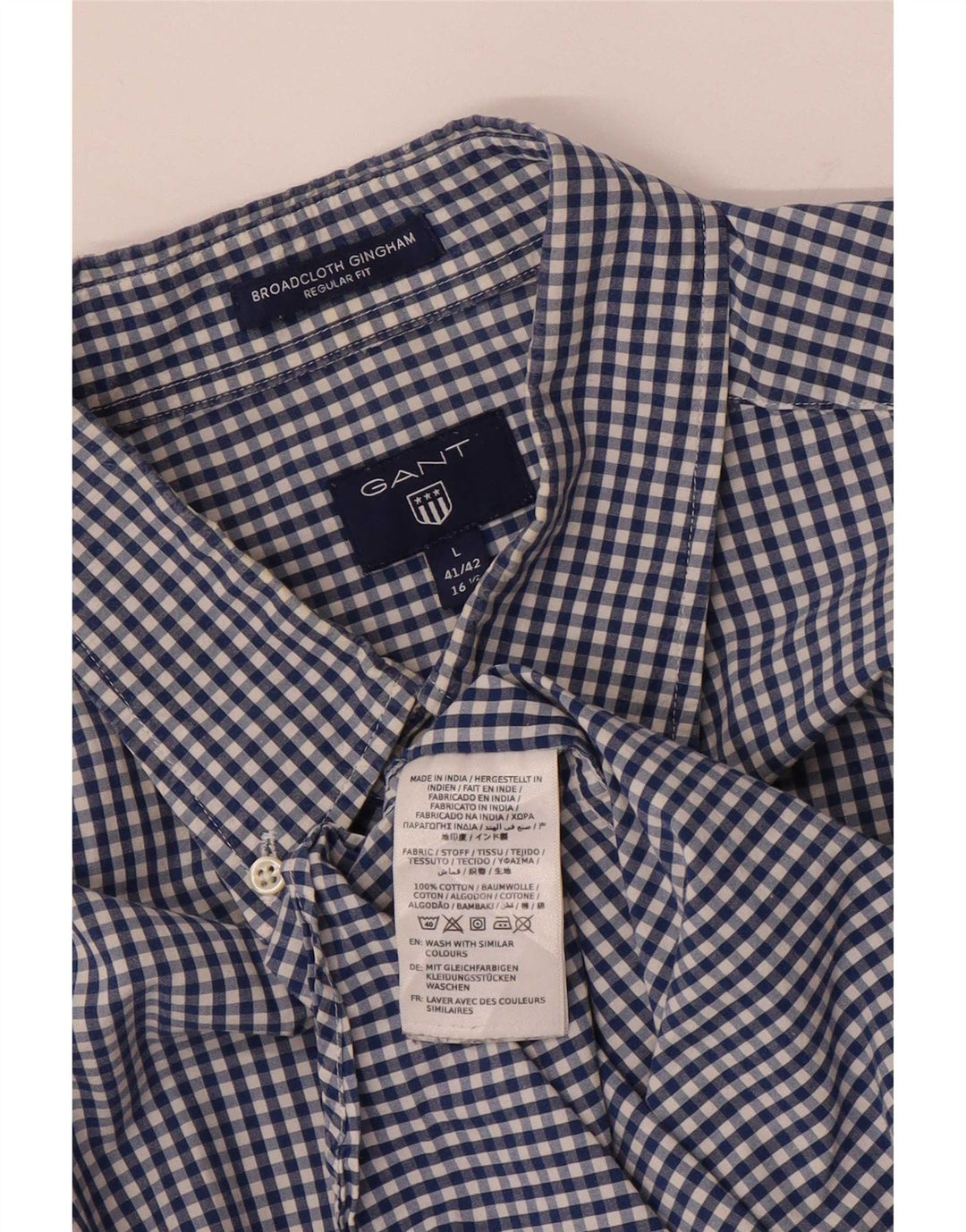 Gant Herren-Hemd mit normaler Passform, Größe 41/42, 16 1/2, großes marineblaues Gingham