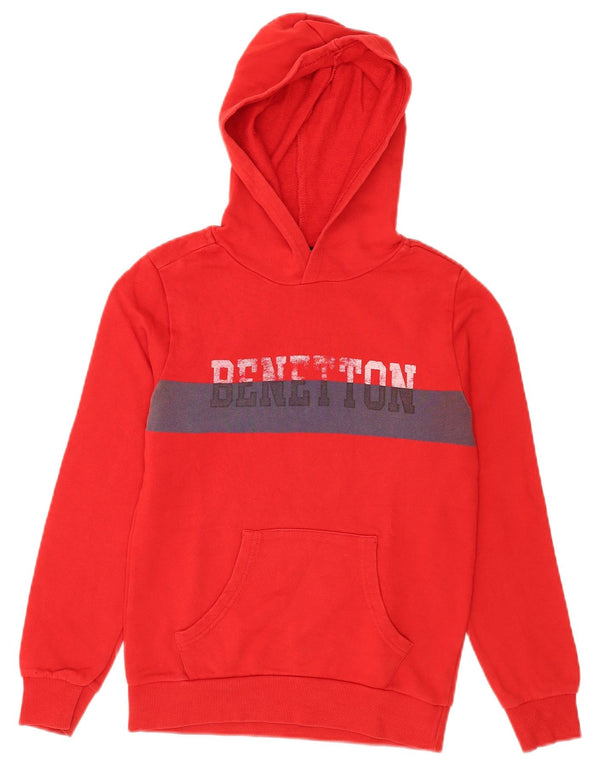 Benetton Jungen-Pullover mit grafischem Kapuzenpullover, 10–11 Jahre, XL, rote Farbblock-Baumwolle