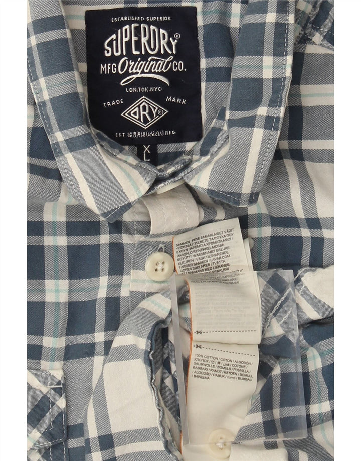 Superdry Herren-Kurzarmhemd XL, blau kariert, Baumwolle
