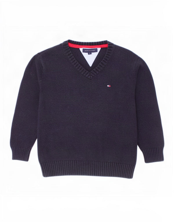 Tommy Hilfiger Jungen-Pullover mit V-Ausschnitt, 3–4 Jahre, marineblaue Baumwolle