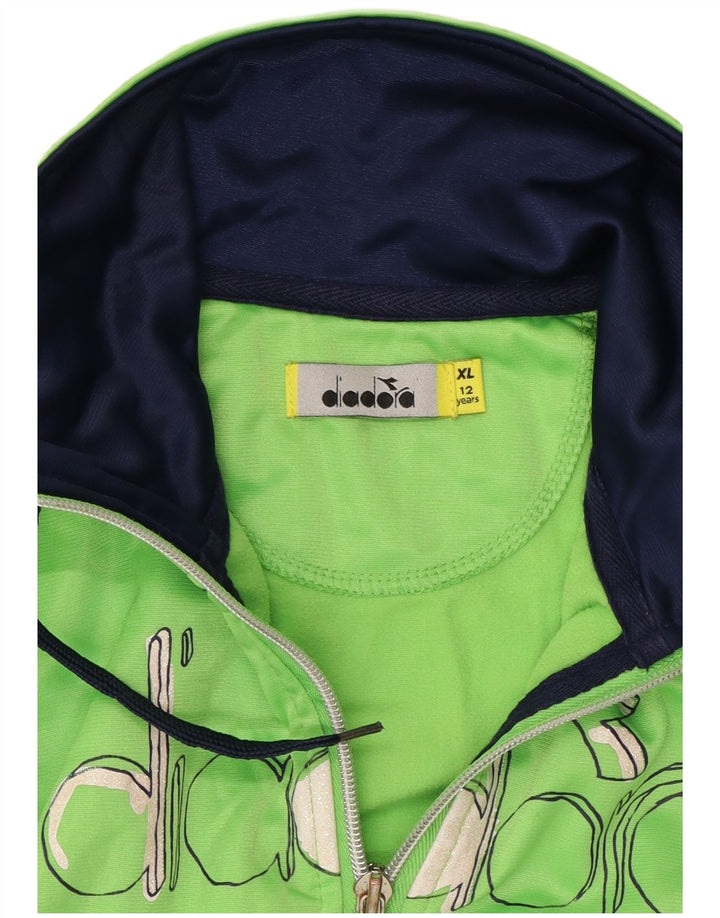 Diadora Jungen-Trainingsanzugoberteil mit Grafik, 11–12 Jahre, XL, grünes Polyester