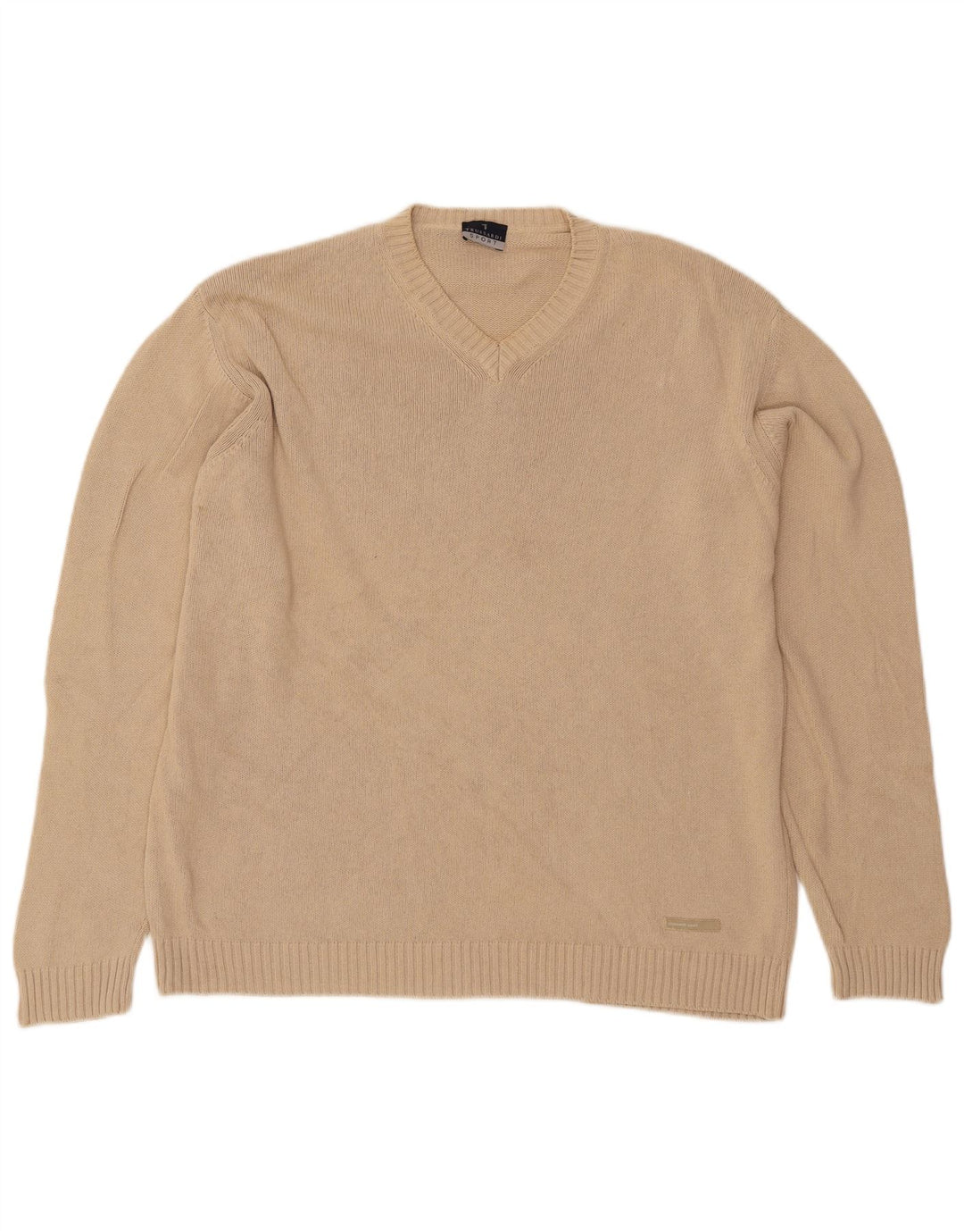 Trussardi Herren-Pullover mit V-Ausschnitt, groß, beige Baumwolle
