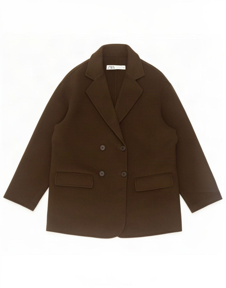 Zara Damen übergroße zweireihige Blazerjacke, UK 10, kleine Khaki-Wolle