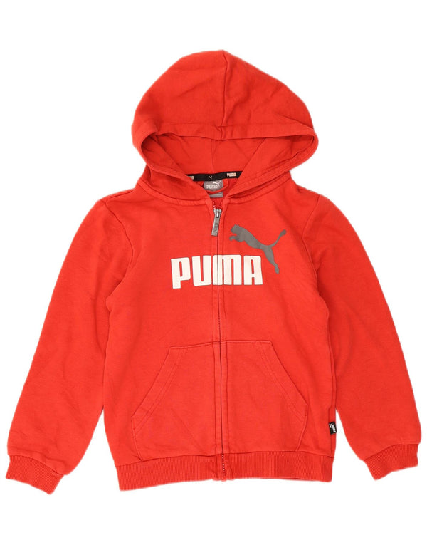 Puma Mädchen-Kapuzenpullover mit grafischem Reißverschluss, 7–8 Jahre, rot, Baumwolle, Sport