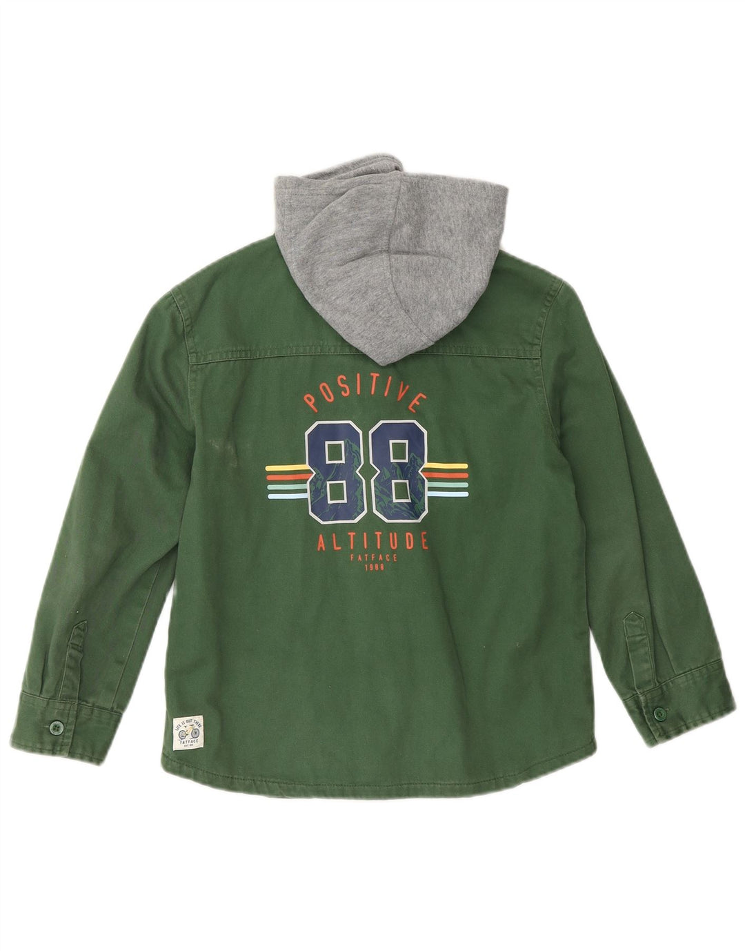 FAT FACE Lumberjack-Jeanshemd mit Kapuze für Jungen, 7–8 Jahre, grünes Farbblockdesign