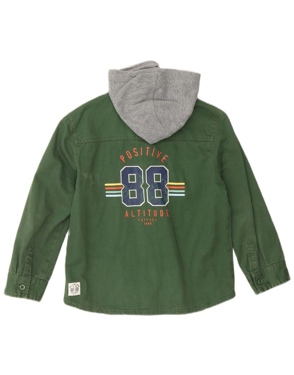 FAT FACE Lumberjack-Jeanshemd mit Kapuze für Jungen, 7–8 Jahre, grünes Farbblockdesign