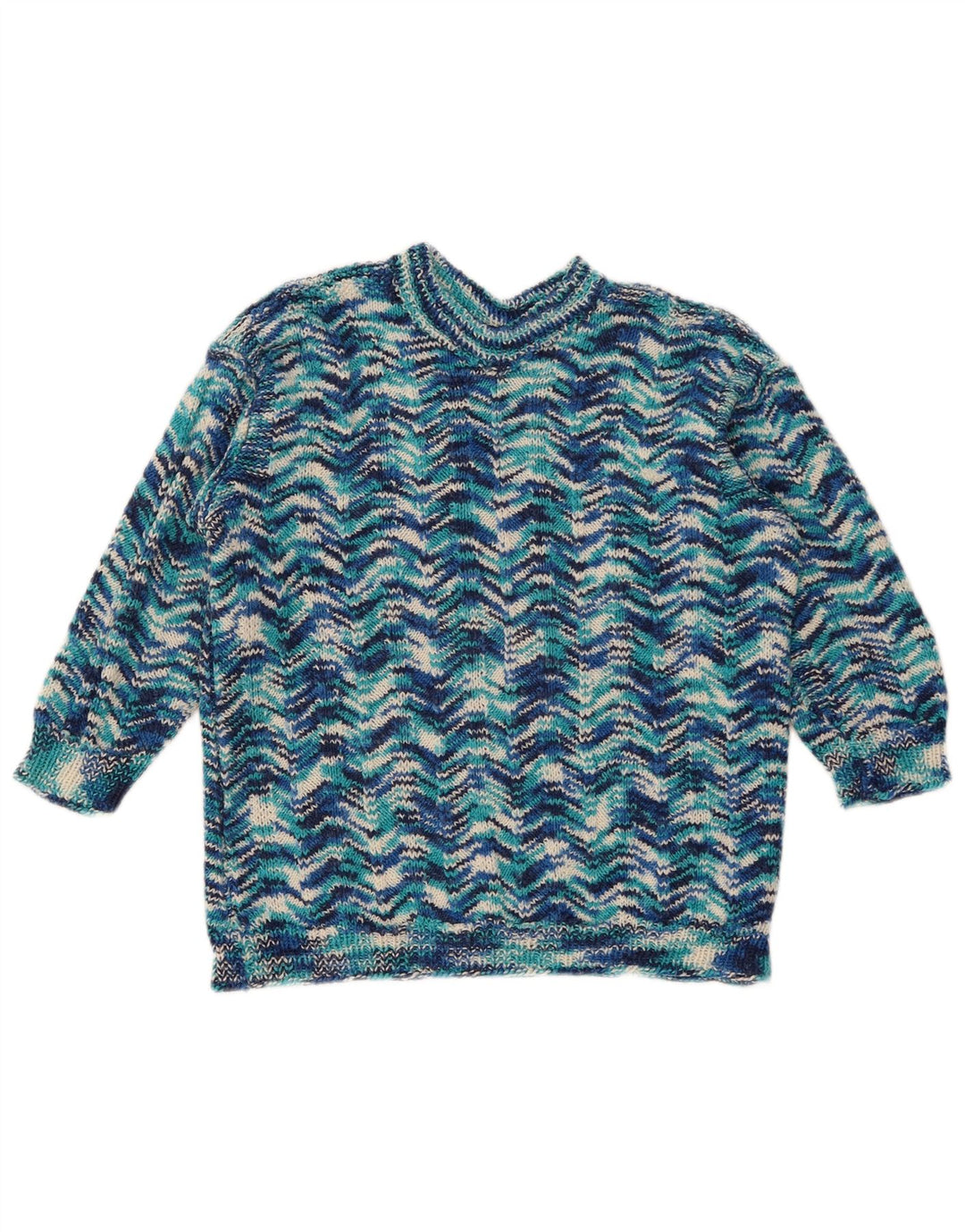 Vintage Damen Rundhalspullover Pullover UK 14 Mittelblau Geometrisch