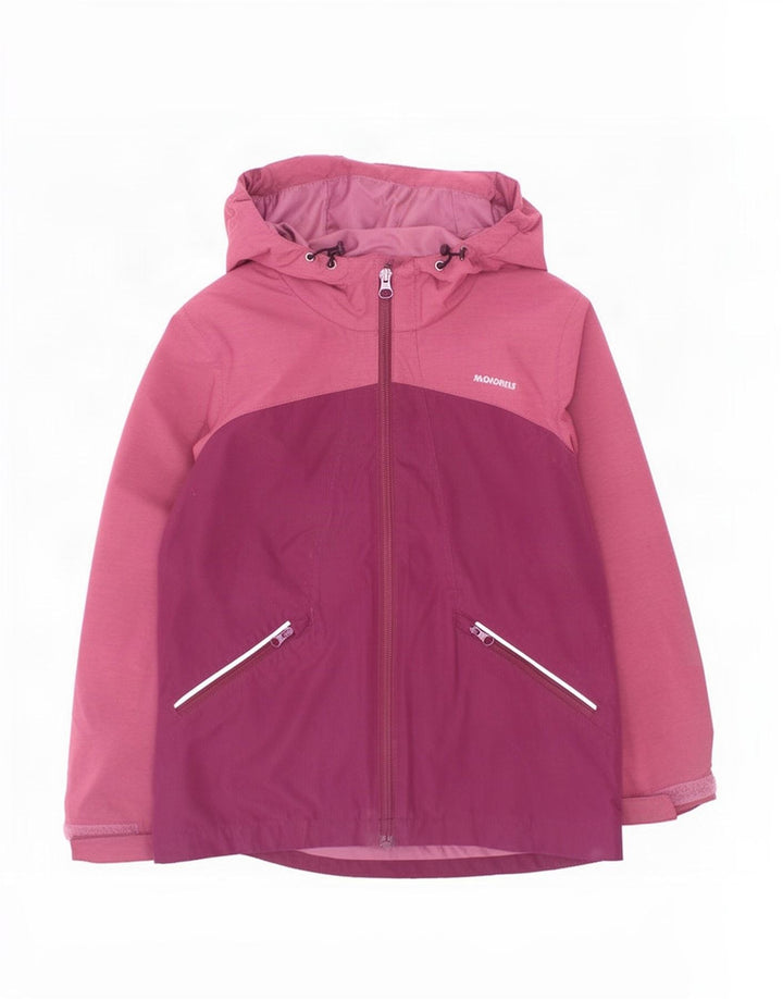 Berghaus Mädchen-Regenjacke mit Kapuze, 5–6 Jahre, kastanienbraunes Farbblock-Polyester